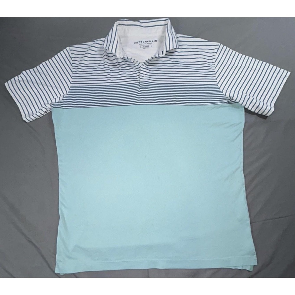 Mizzen+Main Polo Shirt Mens XL Blue Stripe Colorblock Tagless Stretch Casual